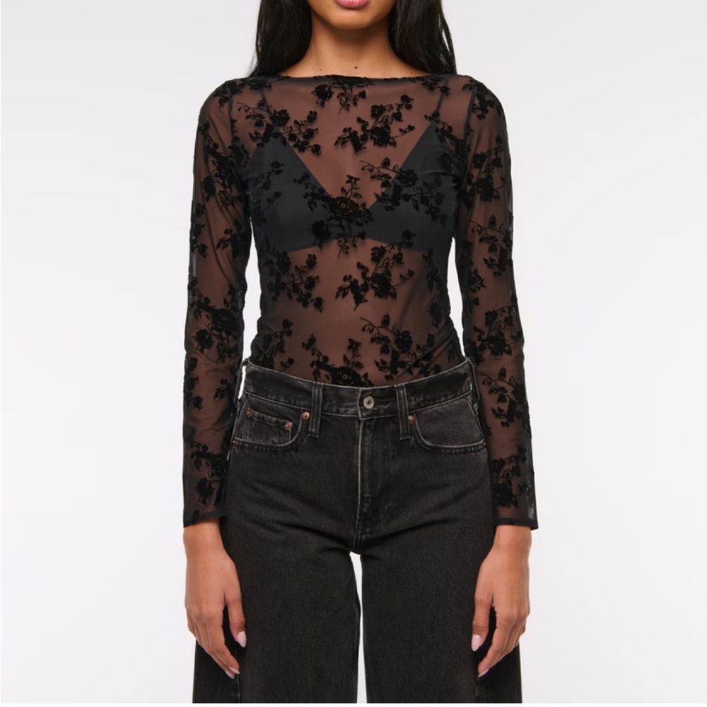 Abercrombie Long Sleeve Slash Mesh Top size small